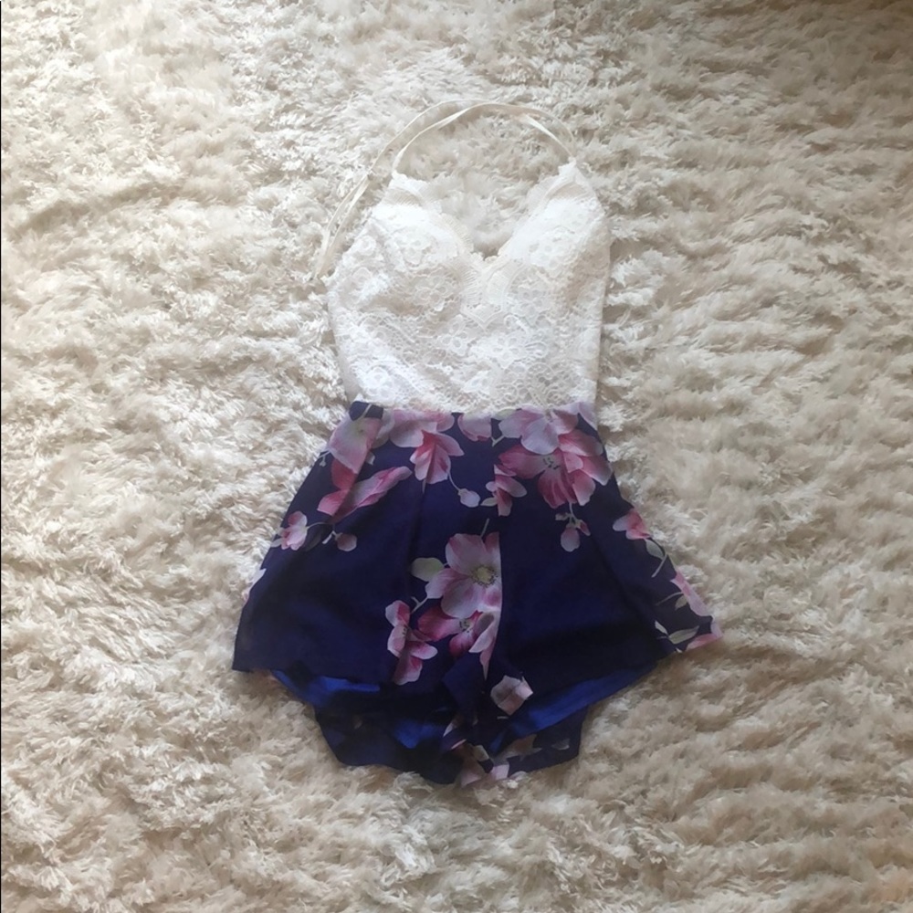 Backless floral romper